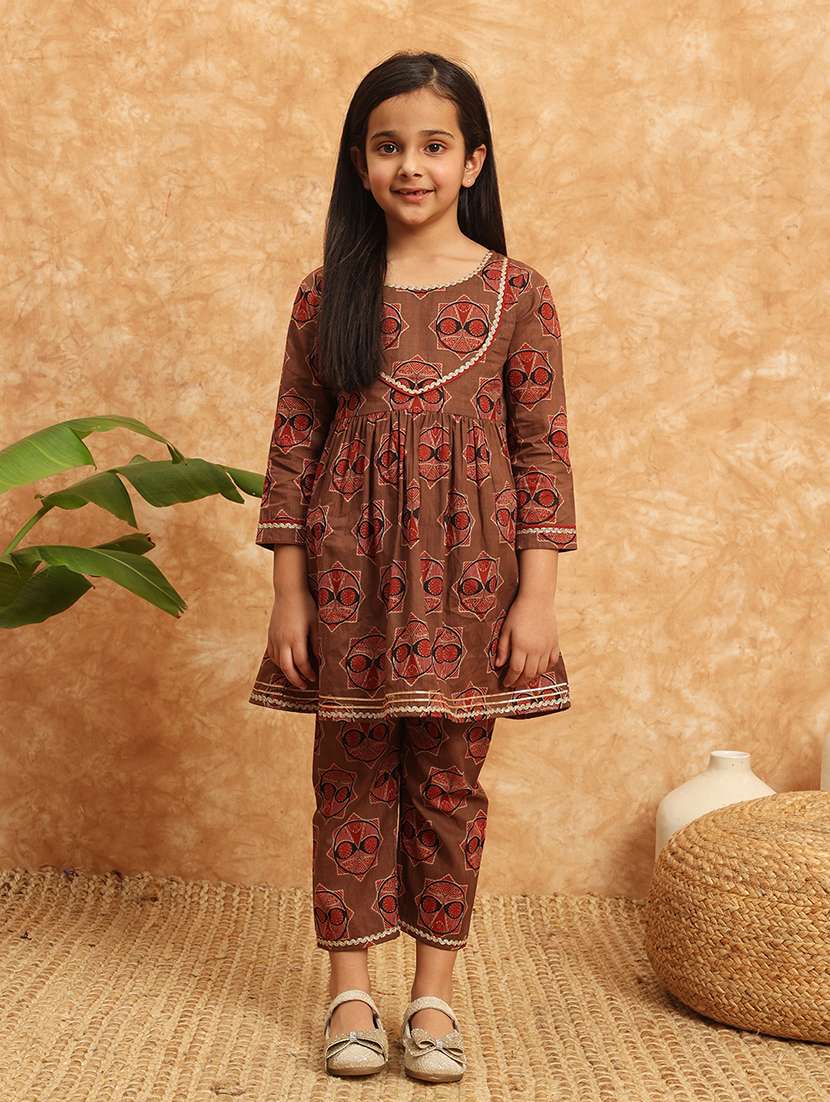 girls printed kurta sharara suit set