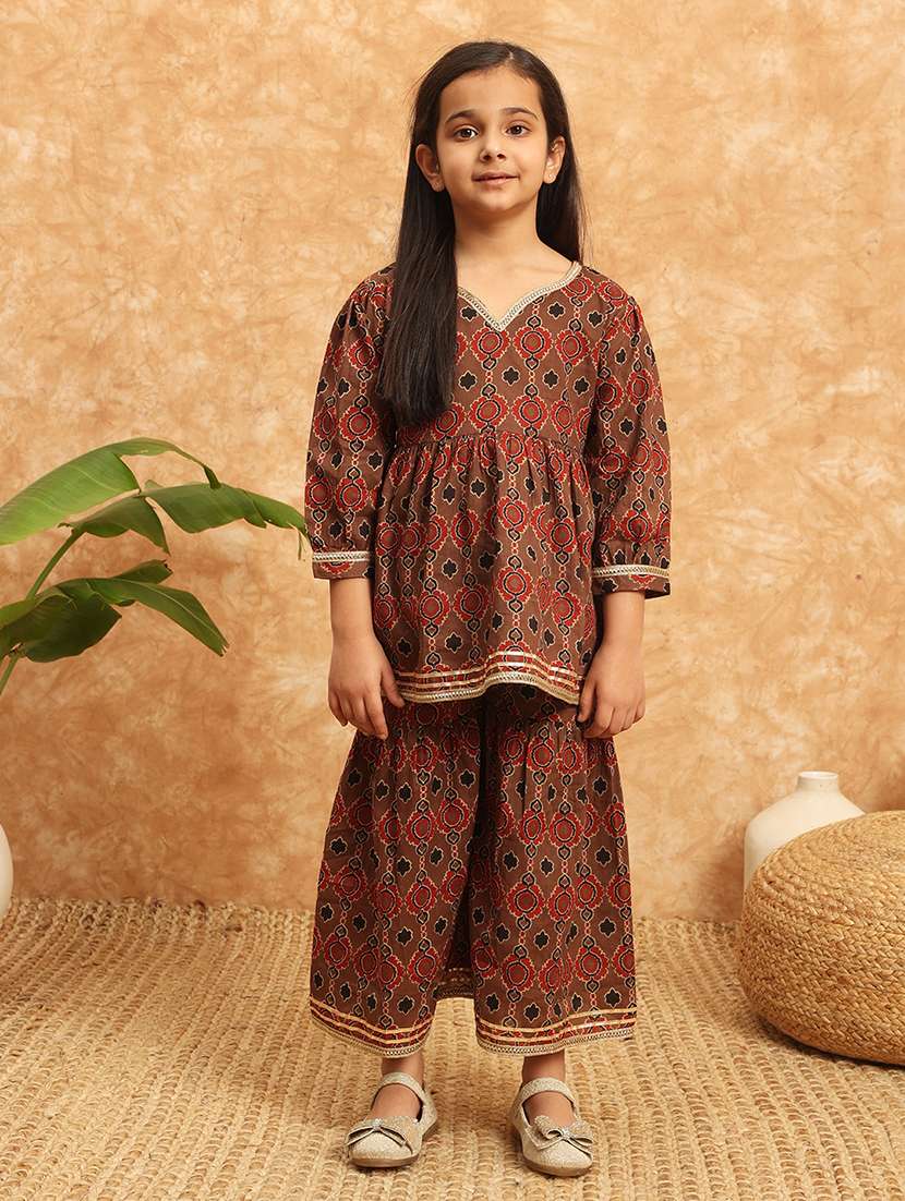 girls printed kurta sharara suit set