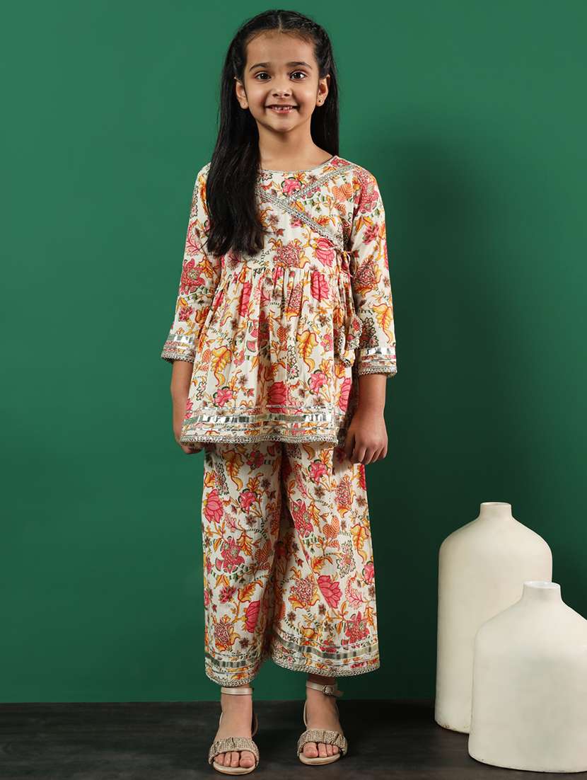 girls printed kurta palazzo suit set