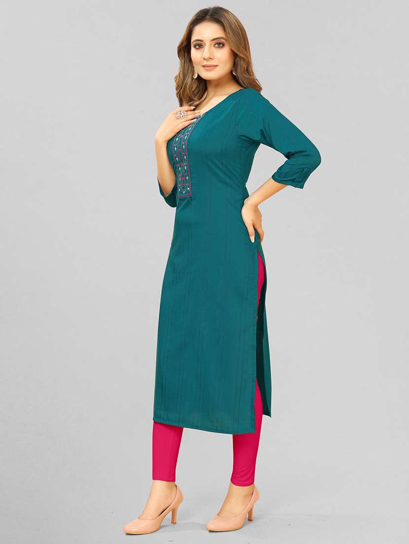 women three quarter sleeve straight kurta - 21139309 -  Standard Image - 1