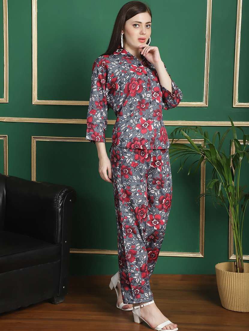 women grey florals printed co-ords set - 21139423 -  Standard Image - 1