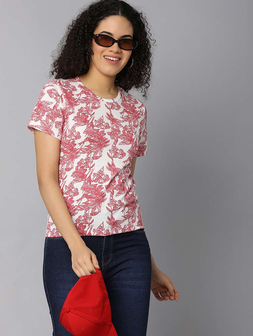 women all over print short sleeves crop t-shirt - 21139447 - Standard Image - 1
