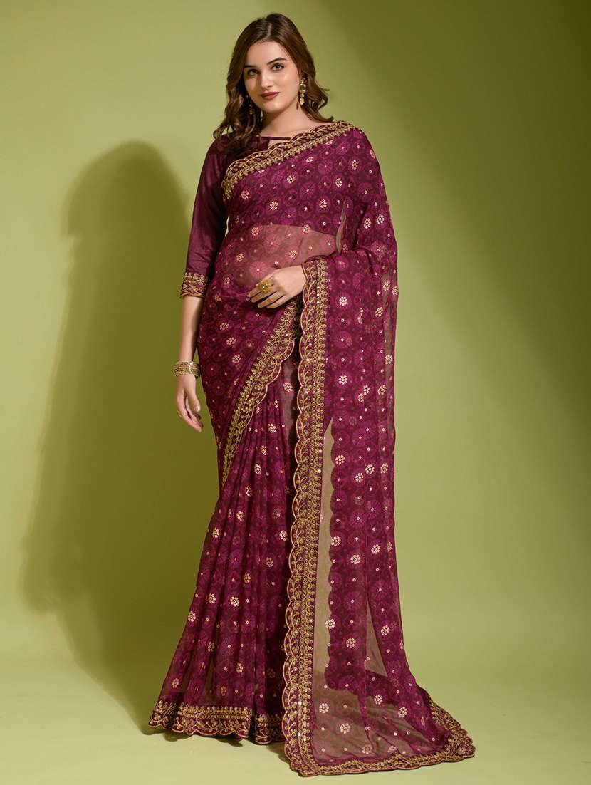 women printed bordered saree with blouse