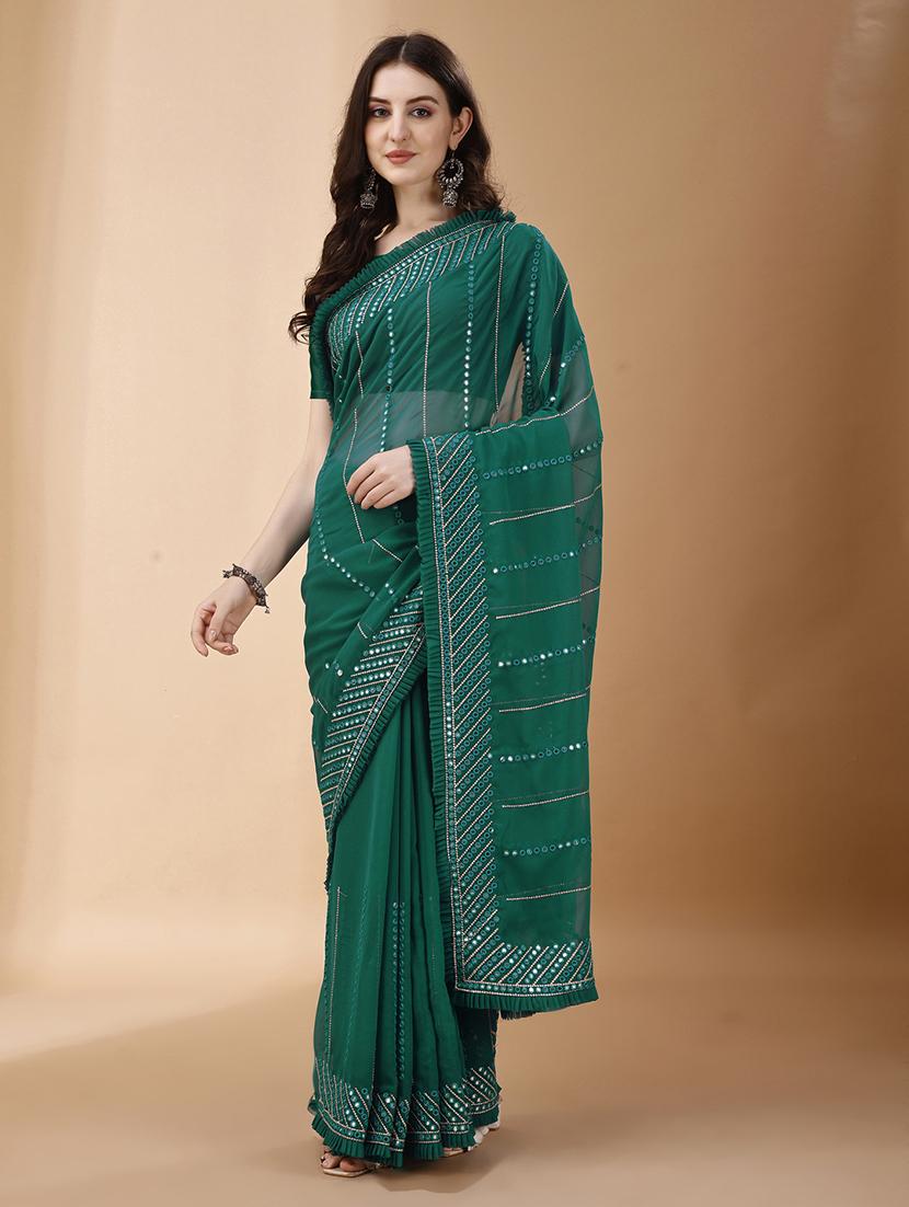 women solid with work saree with blouse - 21139856 - Standard Image - 1