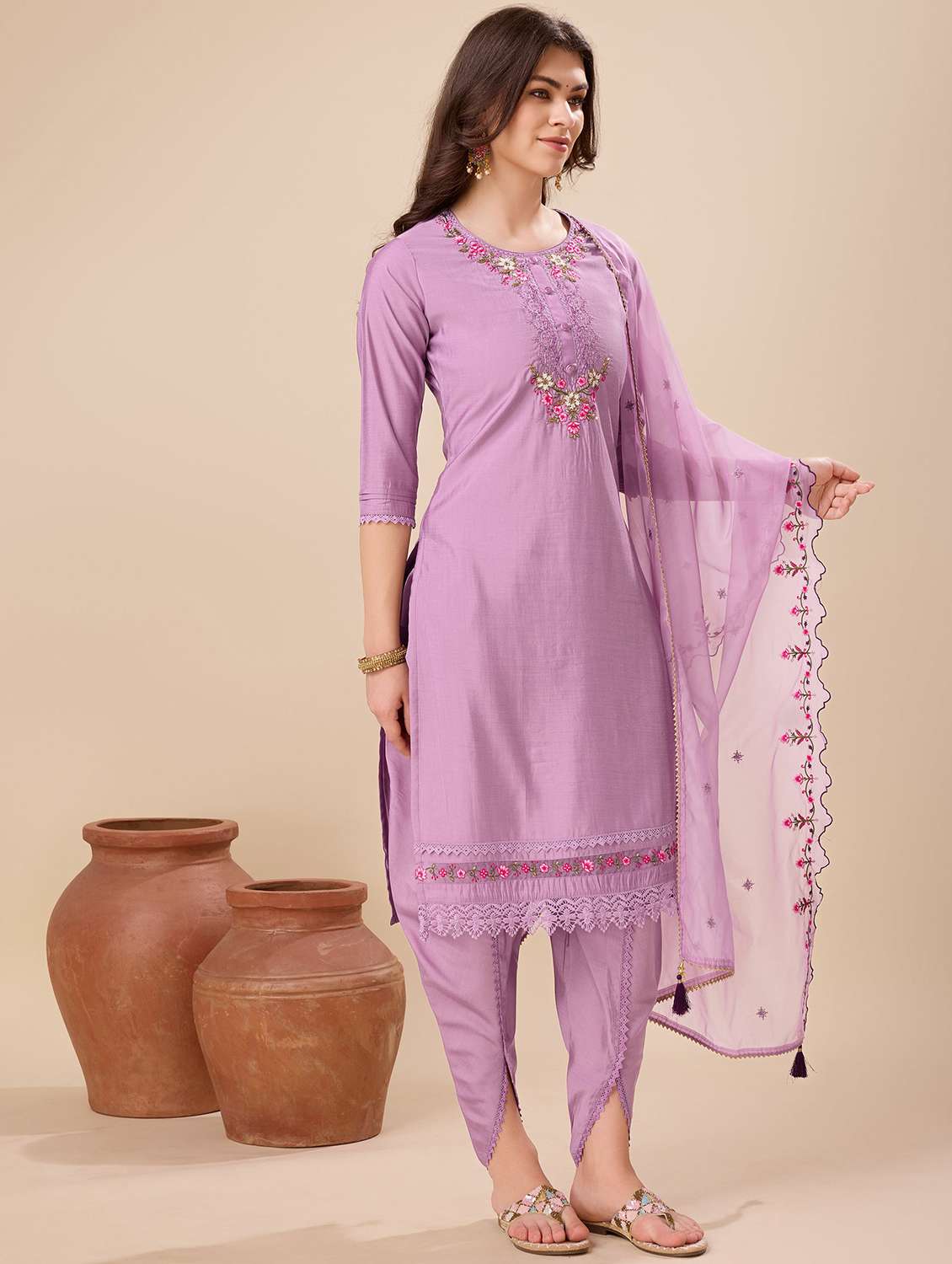 women three quarter sleeve dhoti kurta with dupatta set - 21139868 -  Standard Image - 1