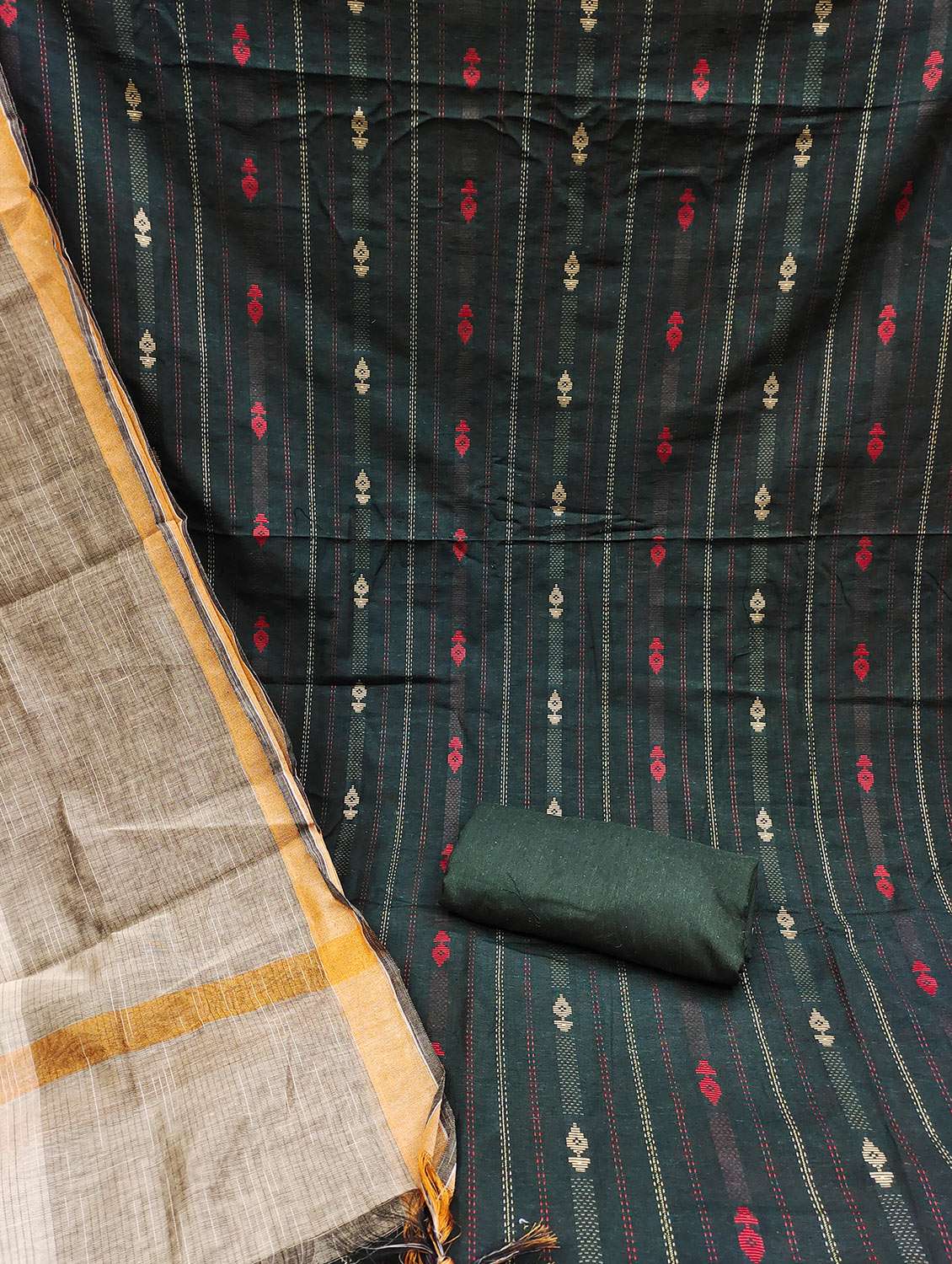 wome bottle green self design unstitched suit - 21140034 -  Standard Image - 1