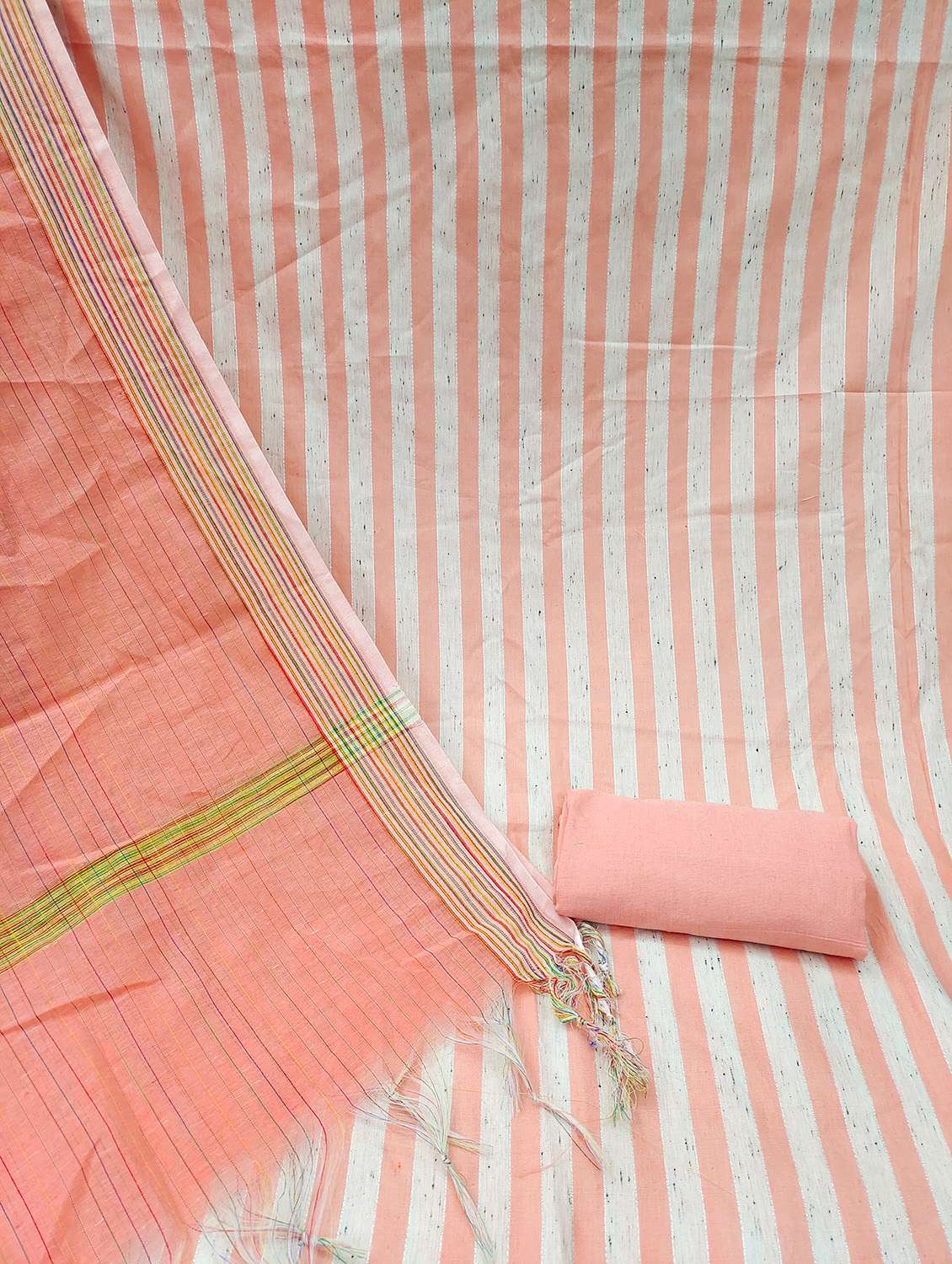 women peach self design unstitched suit - 21140045 - Standard Image - 4