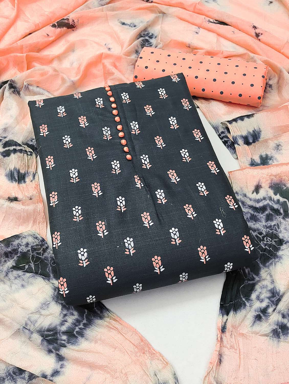 women grey block printed unstitched suit - 21140062 -  Standard Image - 1