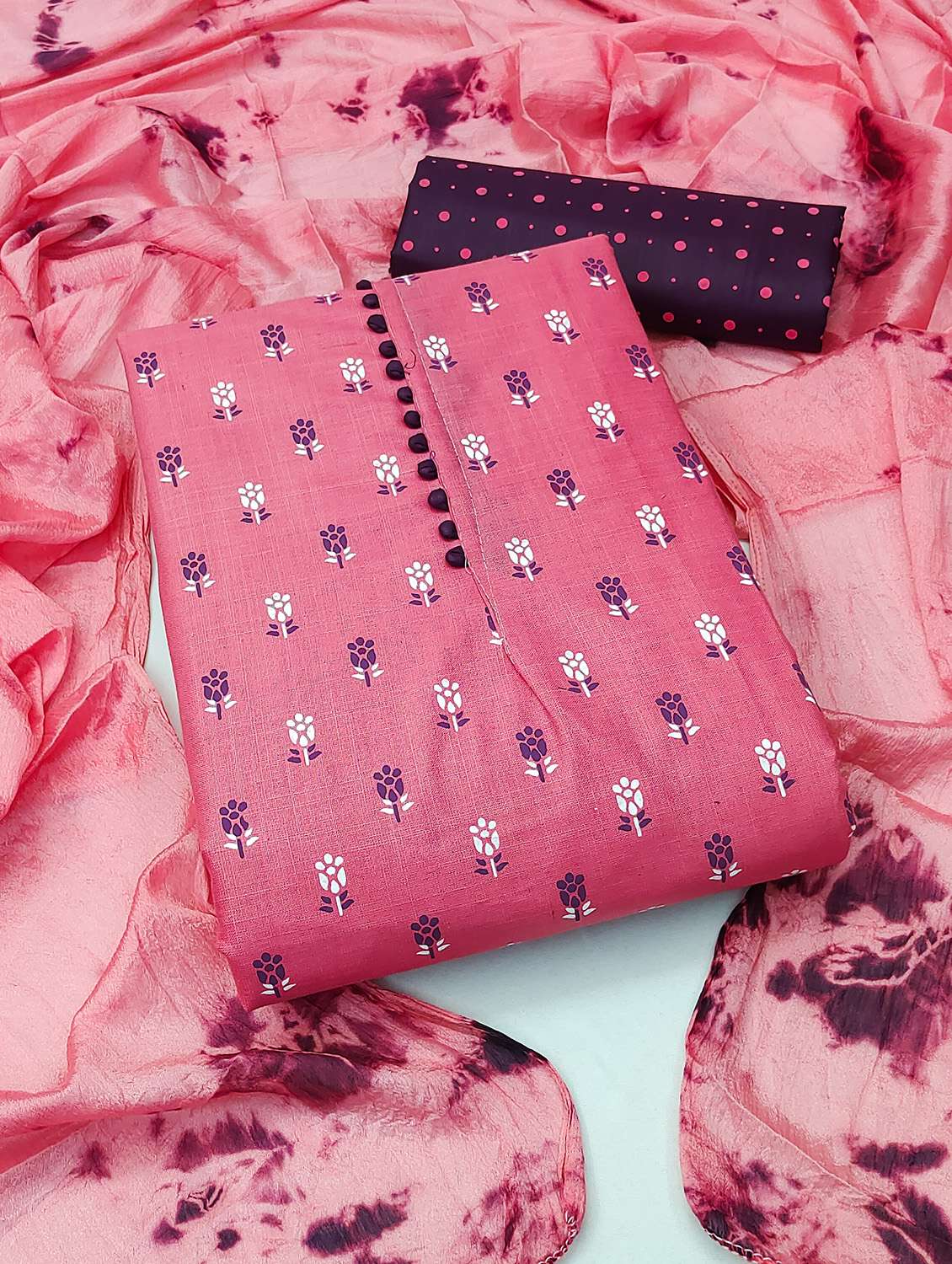 women pink block printed unstitched suit - 21140063 - Standard Image - 1