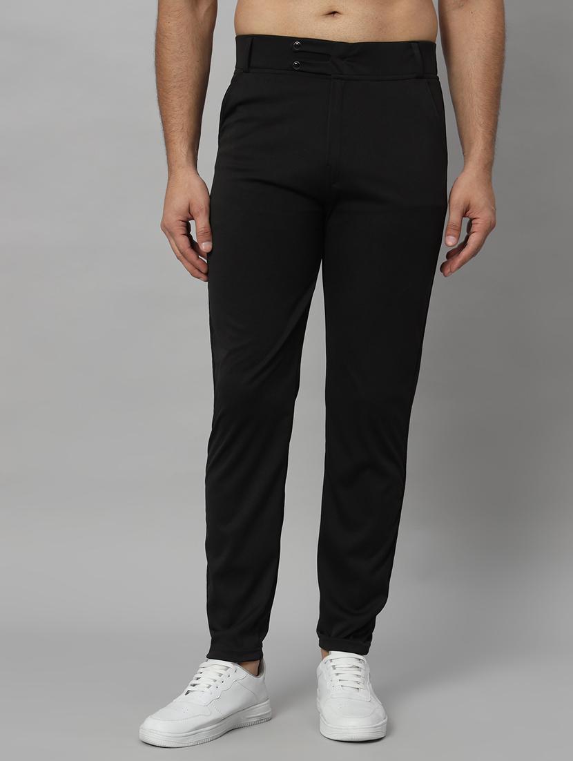 men solid flat front casual trouser