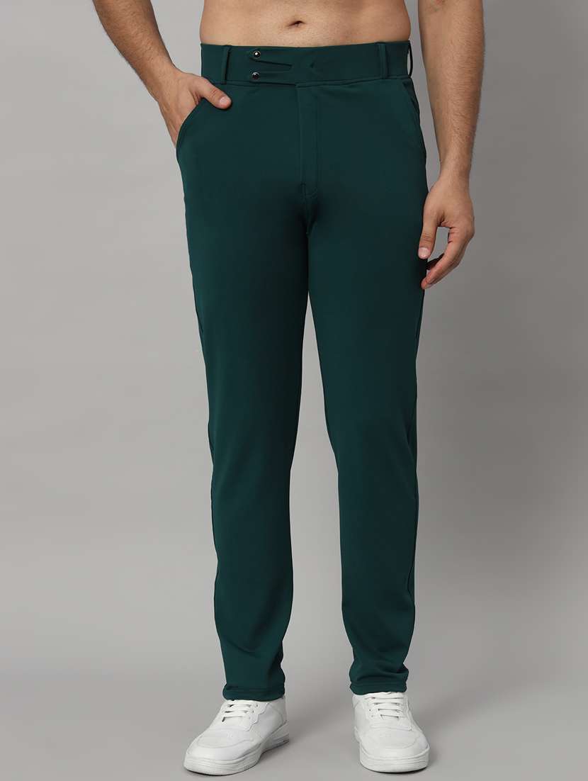 men solid flat front casual trouser