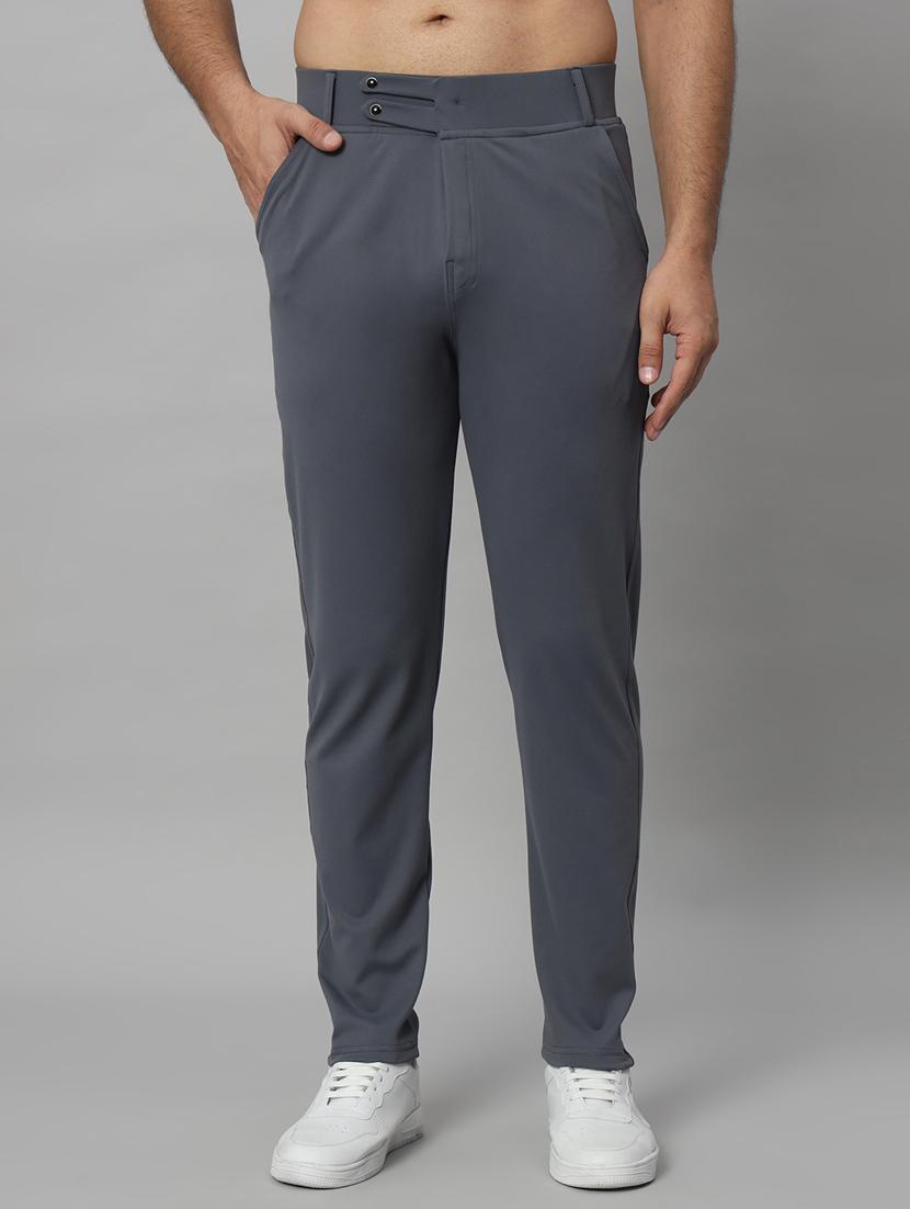 men solid flat front casual trouser