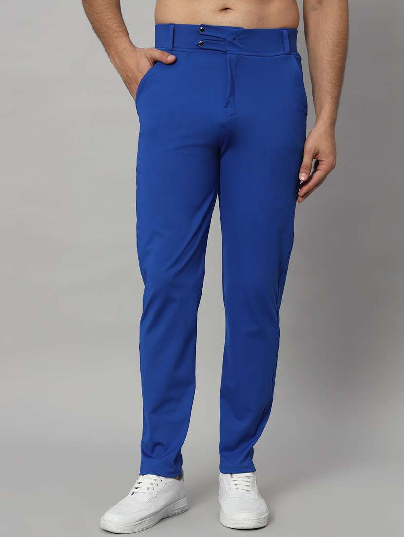 men solid flat front casual trouser