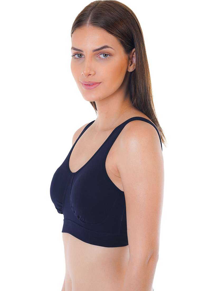navy blue cotton blend sports bra - 21141034 -  Standard Image - 1