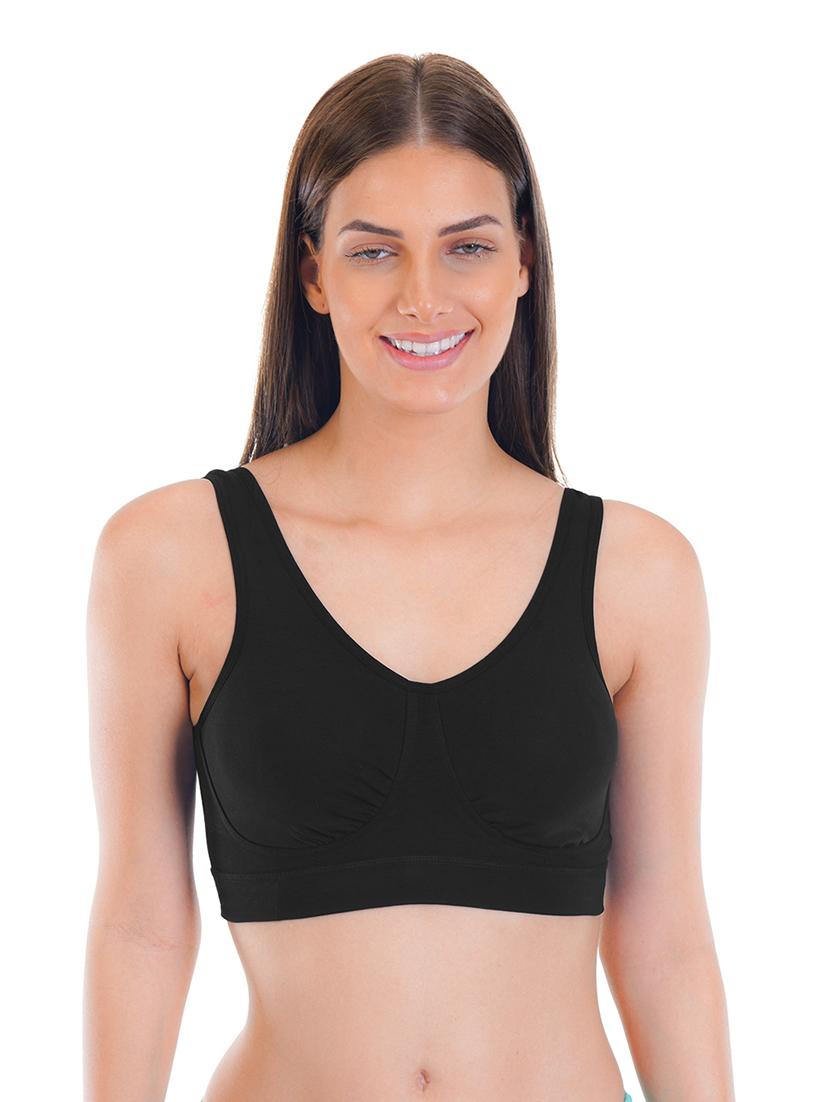 black cotton blend sports bra - 21141038 - Zoom Image - 0