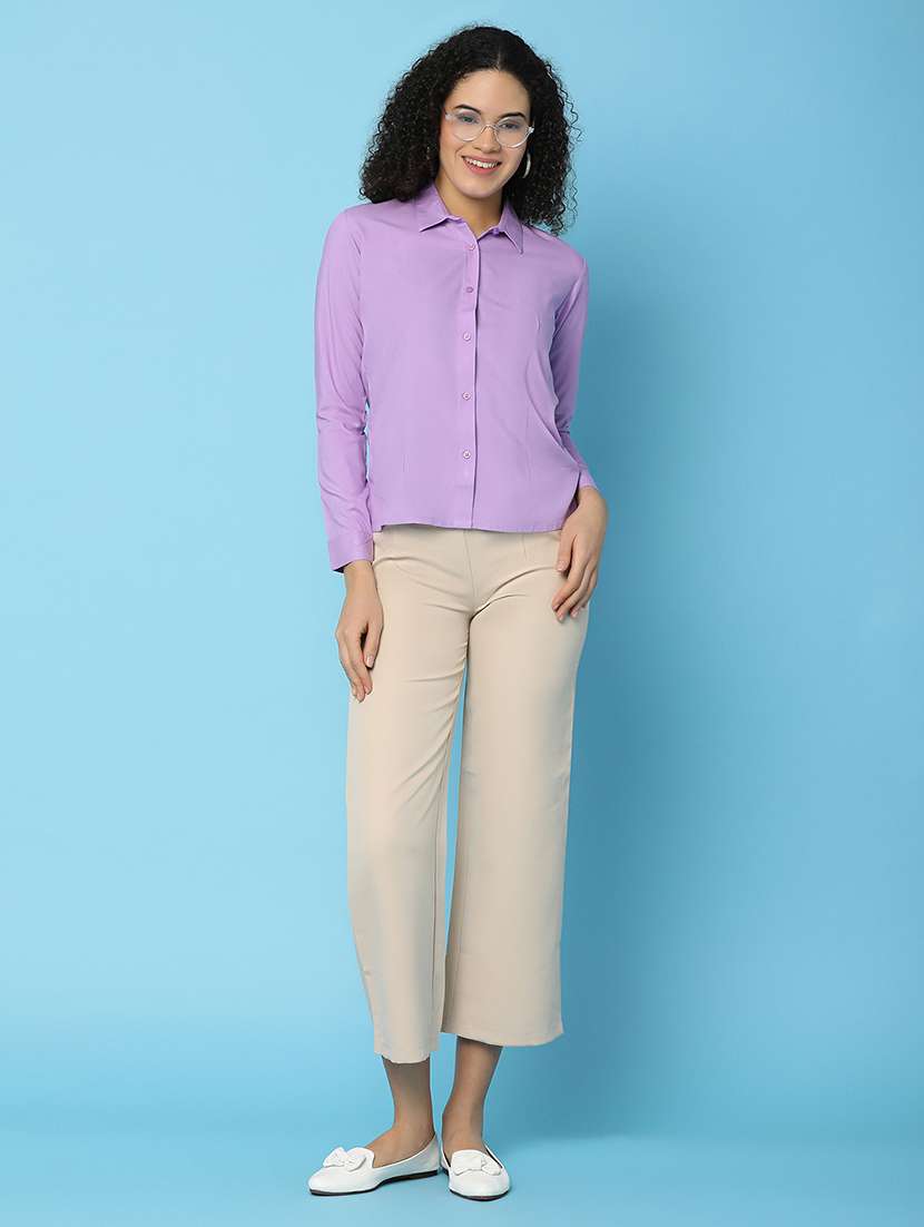 women lavender rayon formal shirt - 21142397 - Standard Image - 6