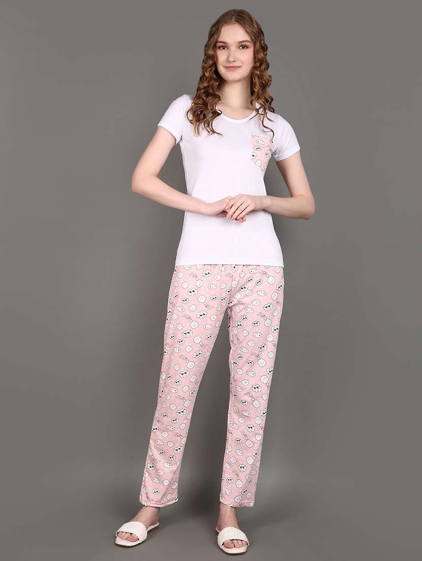 pink printed pyjama set nightwear set