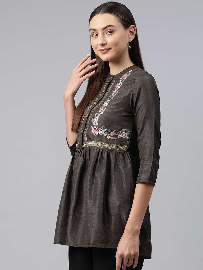 brown embroidered detailed kurti - 21142493 -  Standard Image - 1