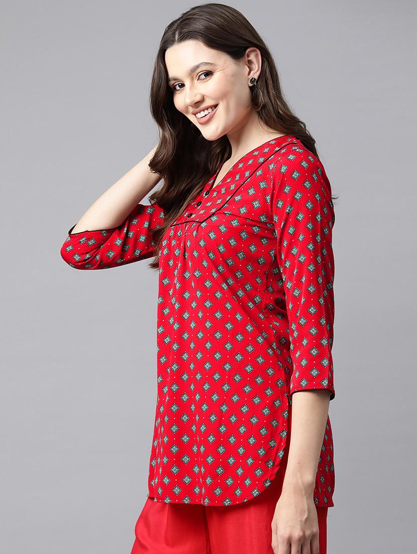 red printed detailed kurti - 21142499 - Standard Image - 1