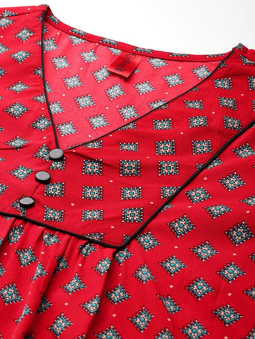 red printed detailed kurti - 21142499 - Standard Image - 4