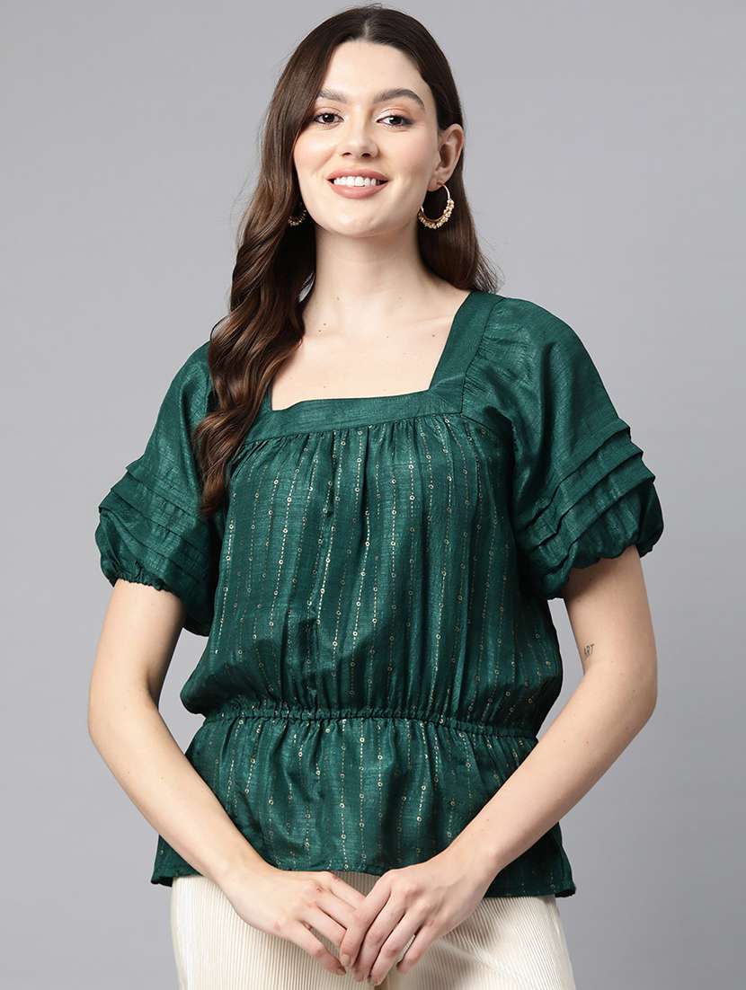 women printed short sleeve peplum top