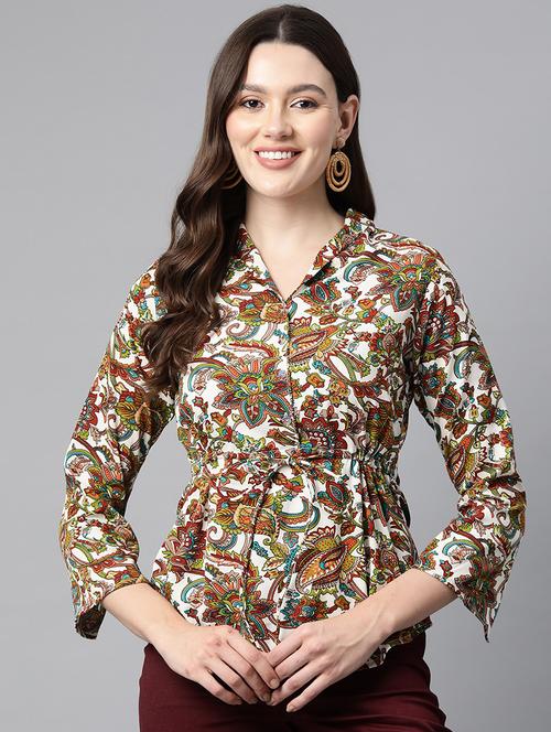 white floral printed detailed top - 21142513 - Standard Image - 0