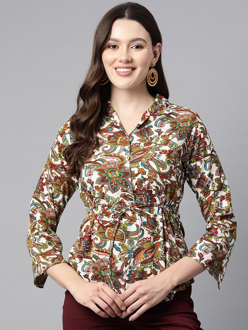white floral printed detailed top - 21142513 - Zoom Image - 0