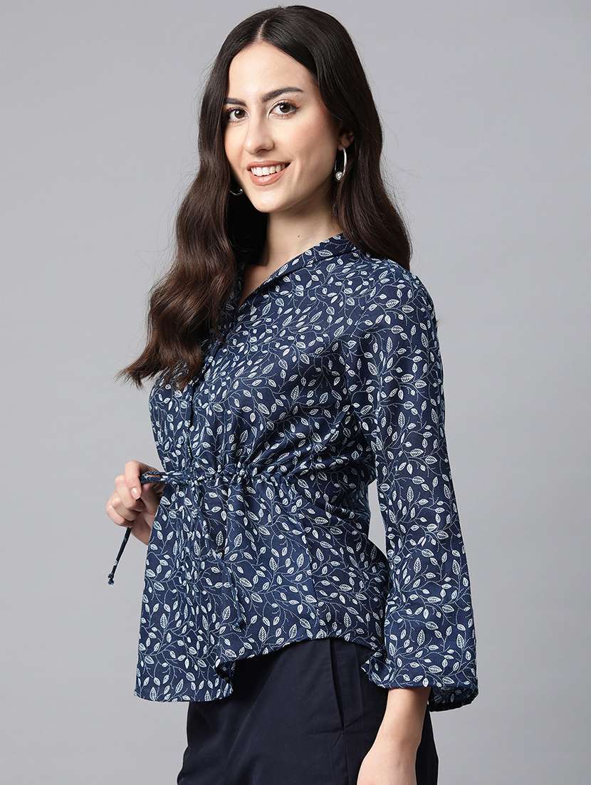 navy blue printed detailed top - 21142514 -  Standard Image - 1