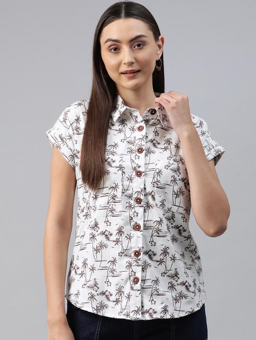 white floral printed shirt style top - 21142517 - Standard Image - 0
