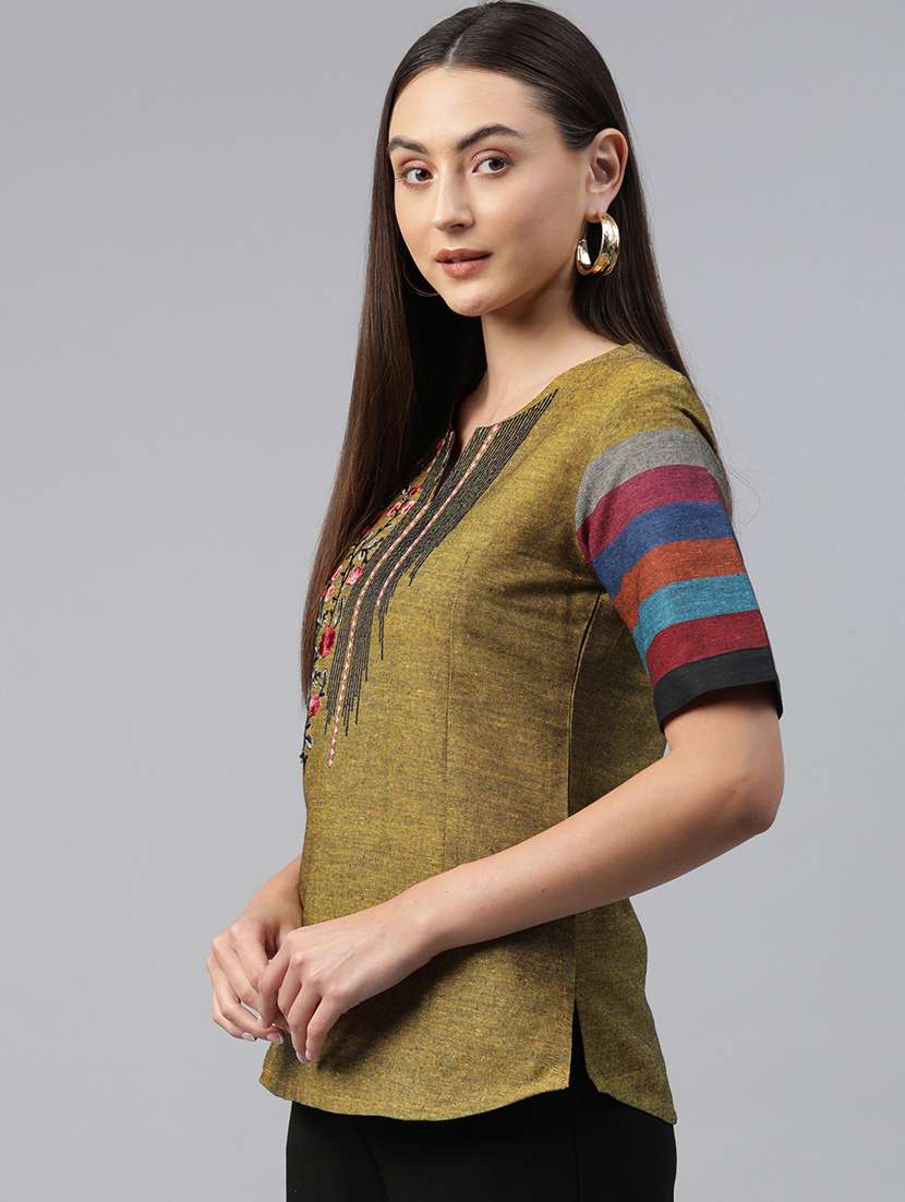 mustard embroidered detailed kurti - 21142519 -  Standard Image - 1