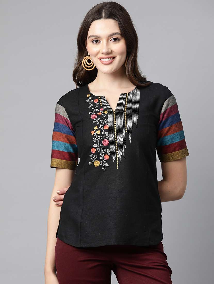 black embroidered detailed kurti