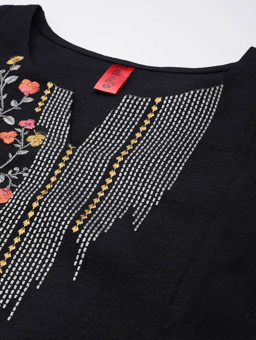 black embroidered detailed kurti - 21142520 - Standard Image - 4