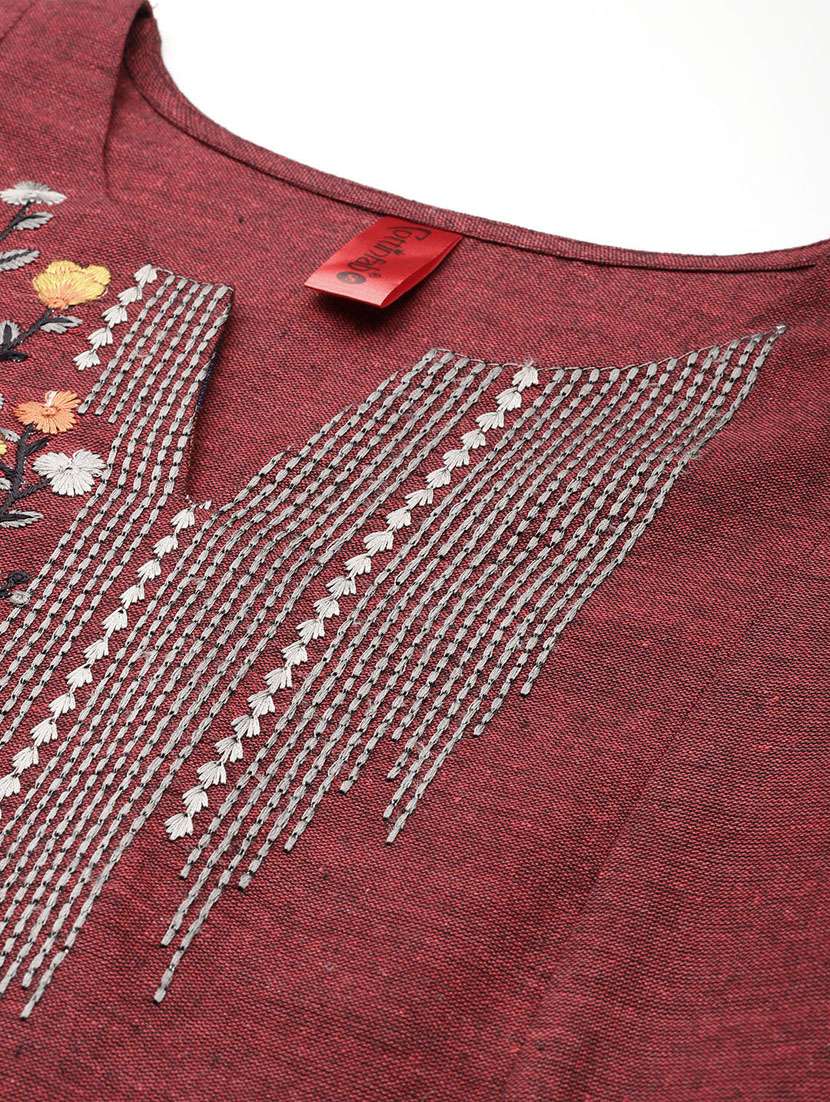 maroon embroidered detailed kurti - 21142521 -  Standard Image - 4