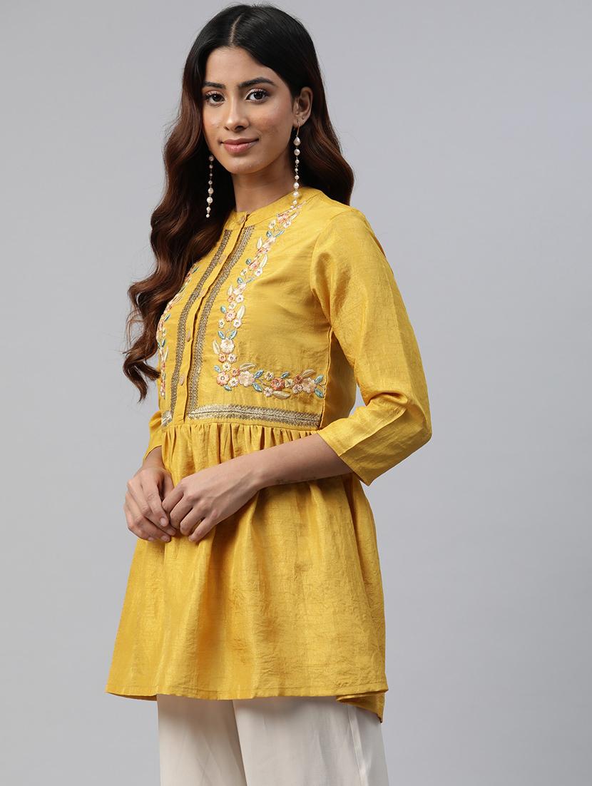 yellow embroidered detailed kurti - 21142522 - Standard Image - 1
