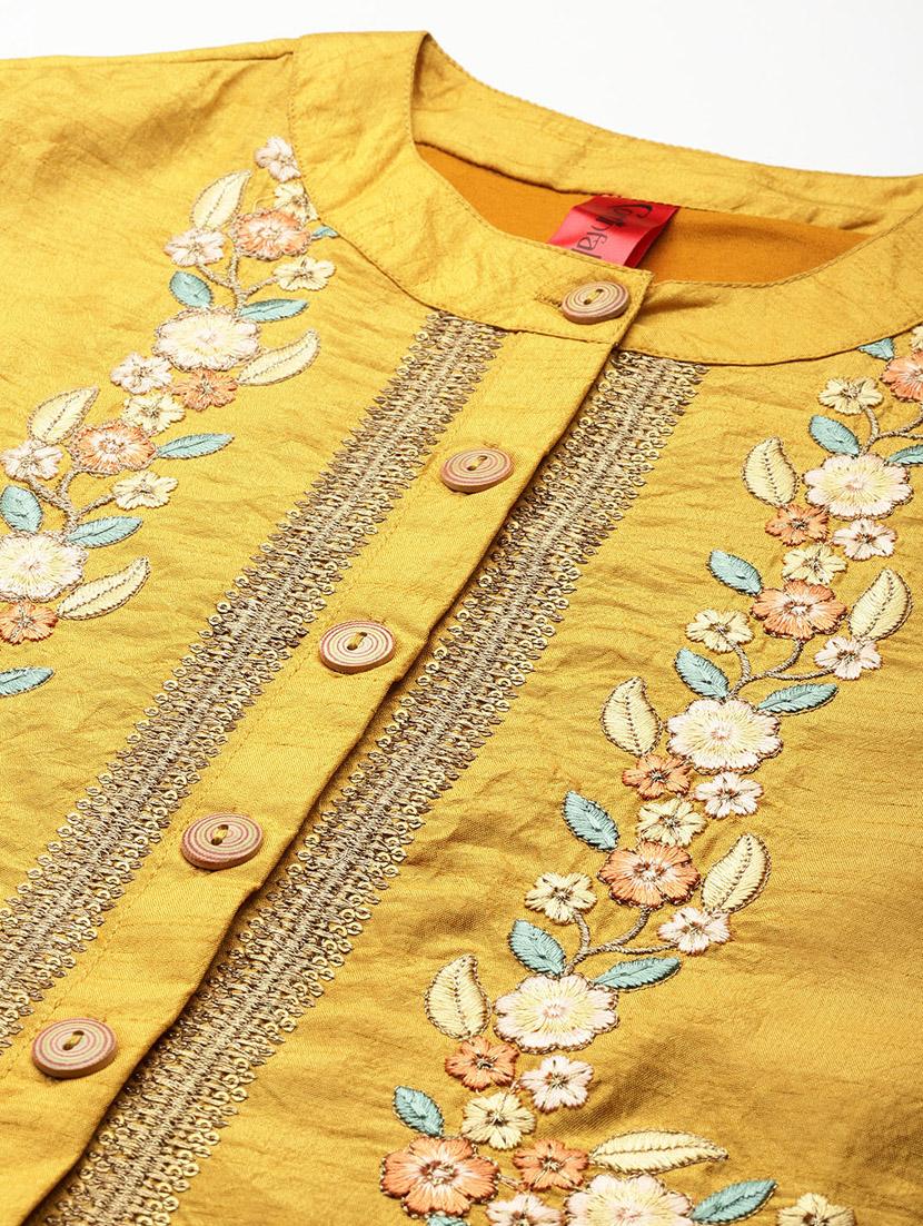 yellow embroidered detailed kurti - 21142522 - Standard Image - 4