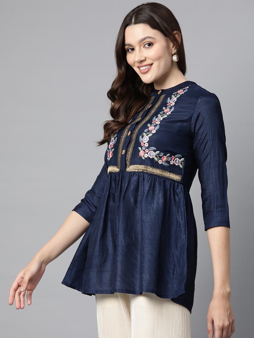 navy blue embroidered detailed kurti - 21142523 - Standard Image - 1