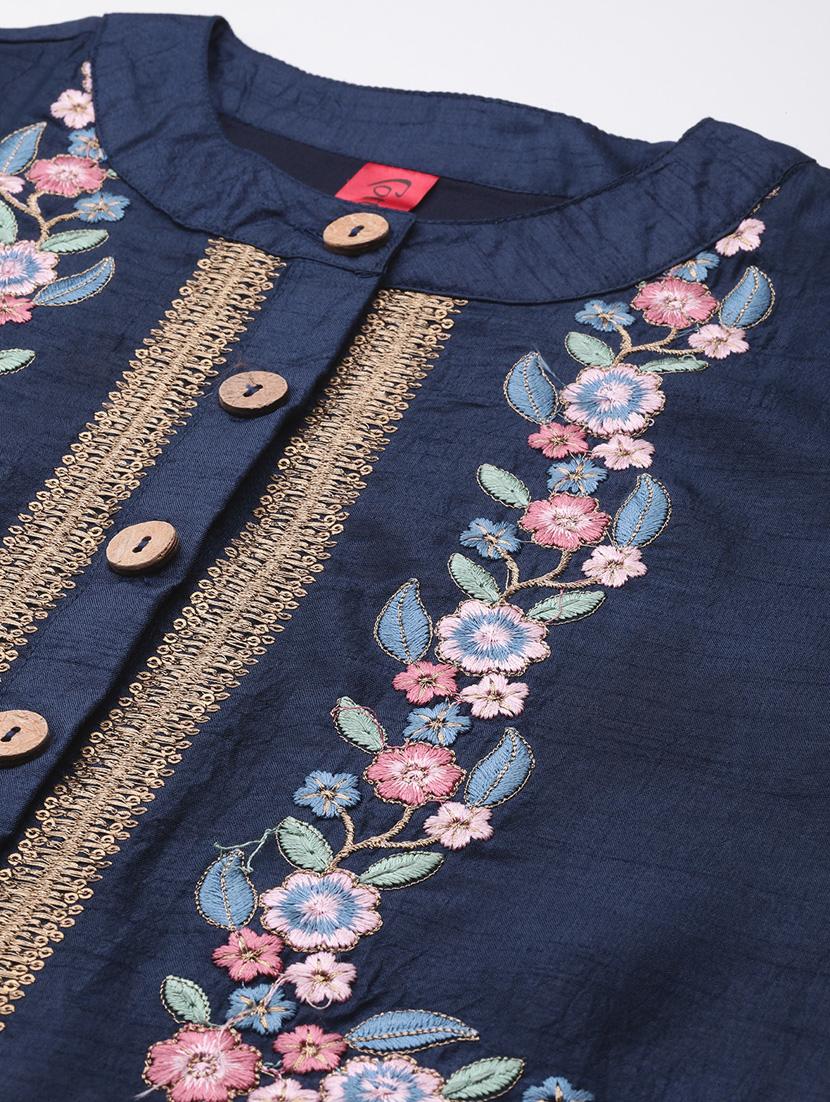 navy blue embroidered detailed kurti - 21142523 - Standard Image - 4