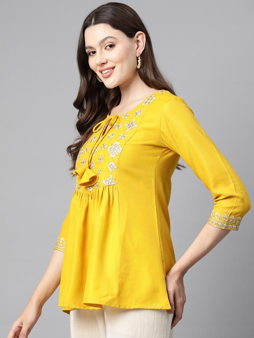 yellow embroidered detailed top - 21142525 - Standard Image - 1