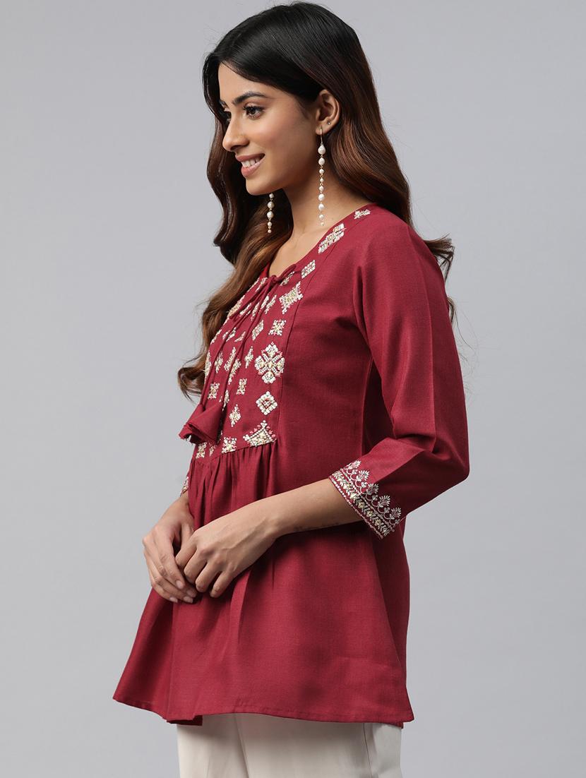 maroon embroidered detailed kurti - 21142526 -  Standard Image - 1
