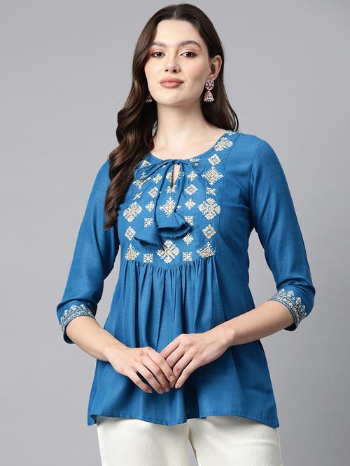 blue embroidered detailed top  - 21142527 -  Standard Image - 0
