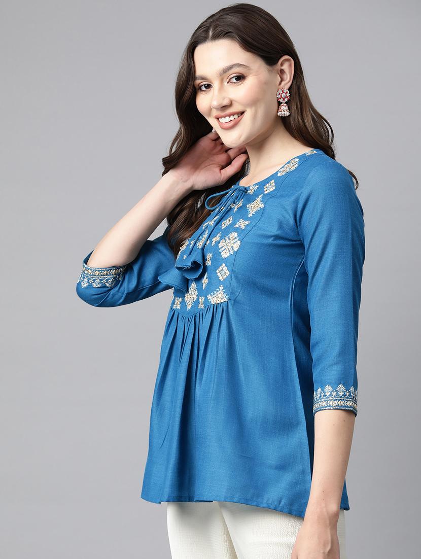 blue embroidered detailed top  - 21142527 -  Standard Image - 1