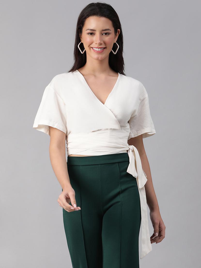 solid white casual crop top - 21142563 - Zoom Image - 0