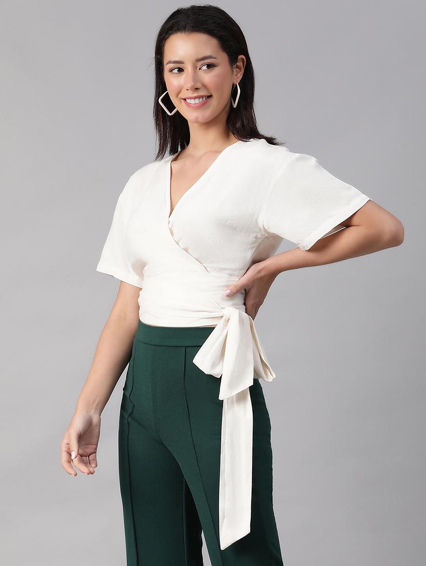 solid white casual crop top - 21142563 - Standard Image - 1