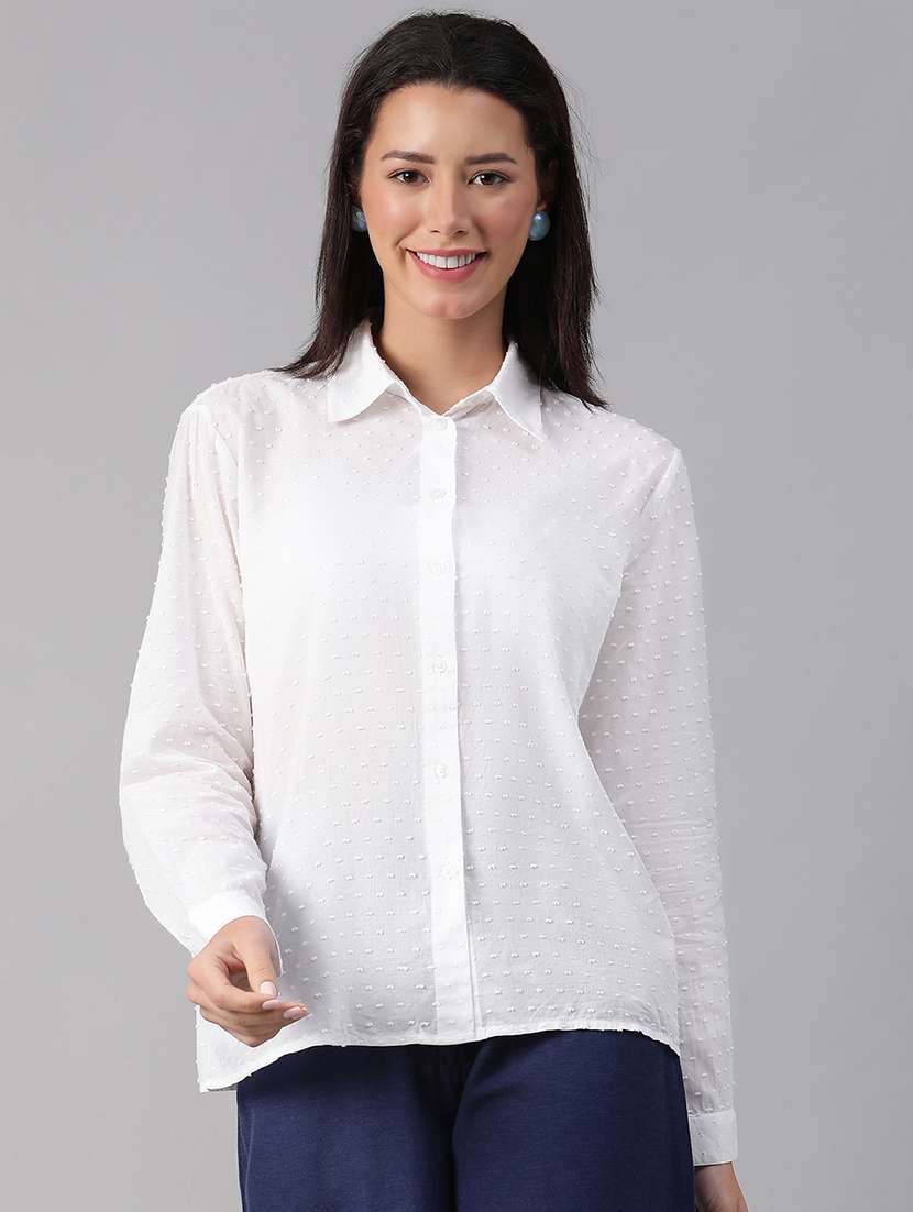 white self design regular shirt