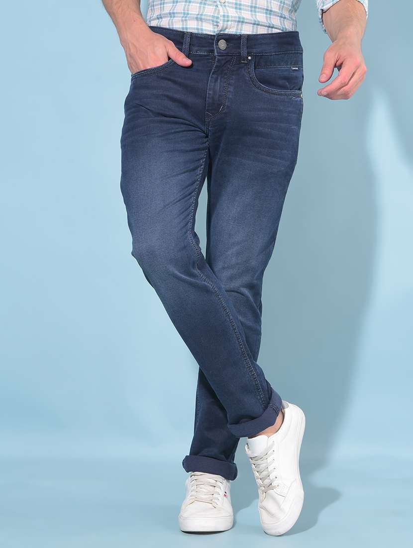 solid blue slim fit jeans
