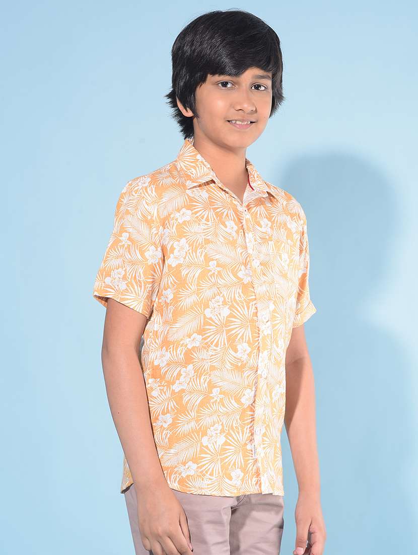 orange linen blend shirt