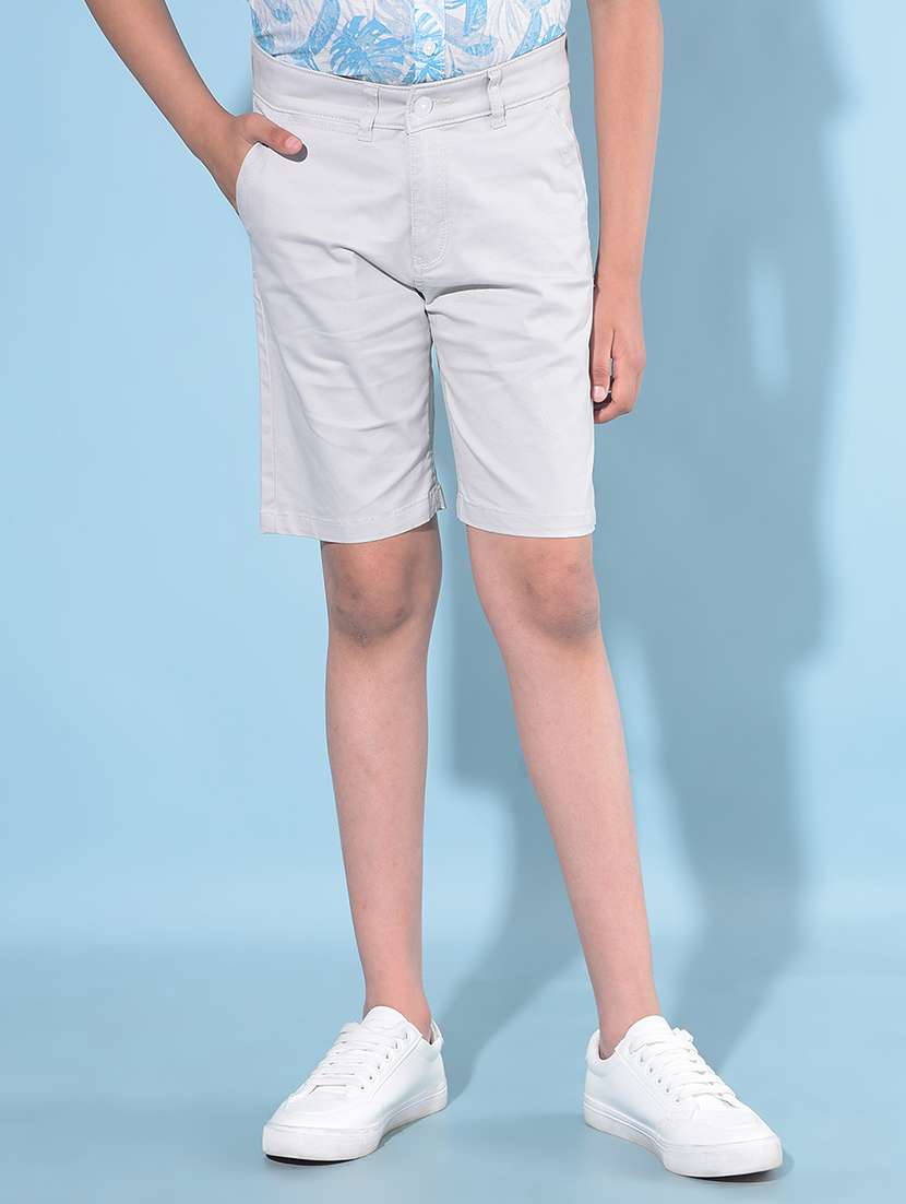 solid white cotton blend shorts