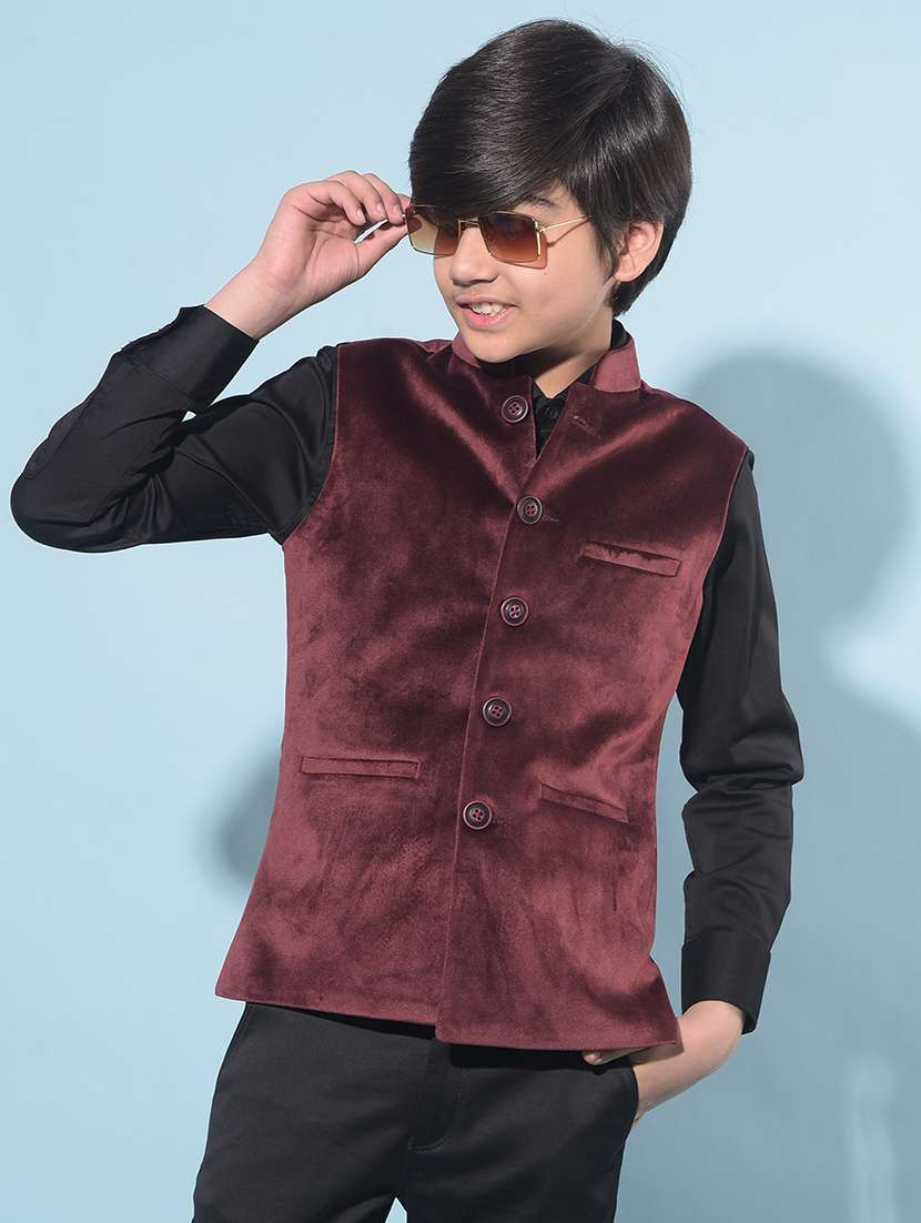 solid burgundy nehru jacket