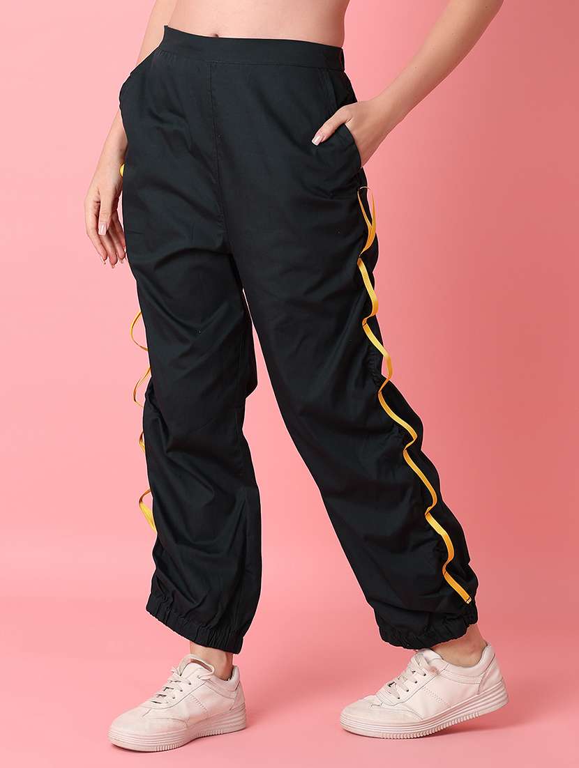 women black solid joggers - 21143105 - Standard Image - 1