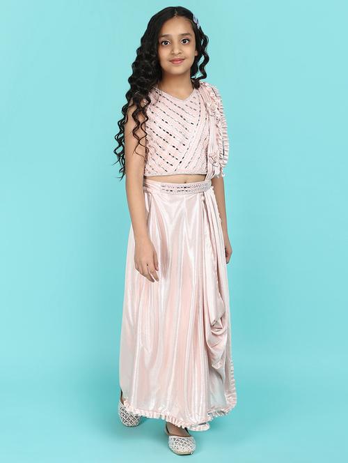 girls pink mirror work fusion set - 21143129 - Standard Image - 0